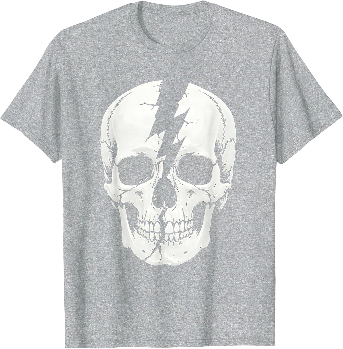Men's Skull Lightning Bolt Crack Metal Graphic Design T-Shirt - Heather Grey