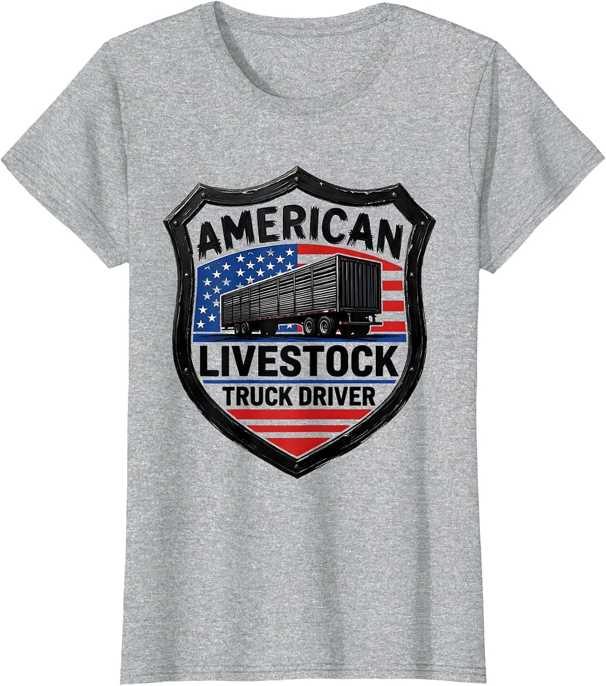 Women's American Livestock Truck Driver Patriotic Semi Truck Driver T-Shirt - Heather Grey