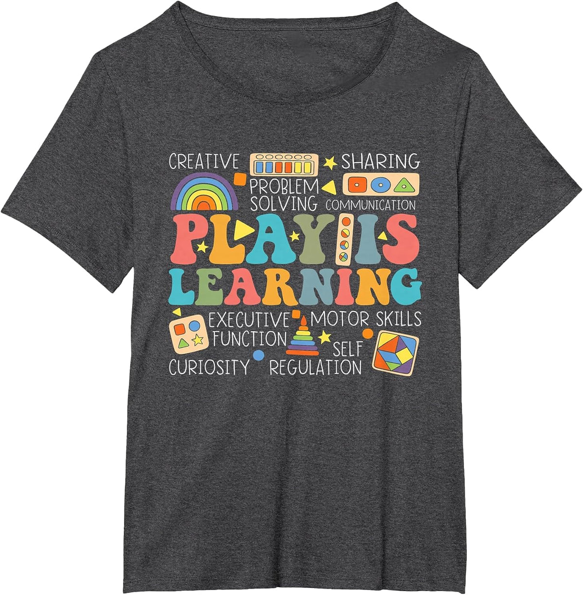 Groovy Play is Learning Kindergarten Teacher Appreciation T-Shirt - Dark Heather Grey