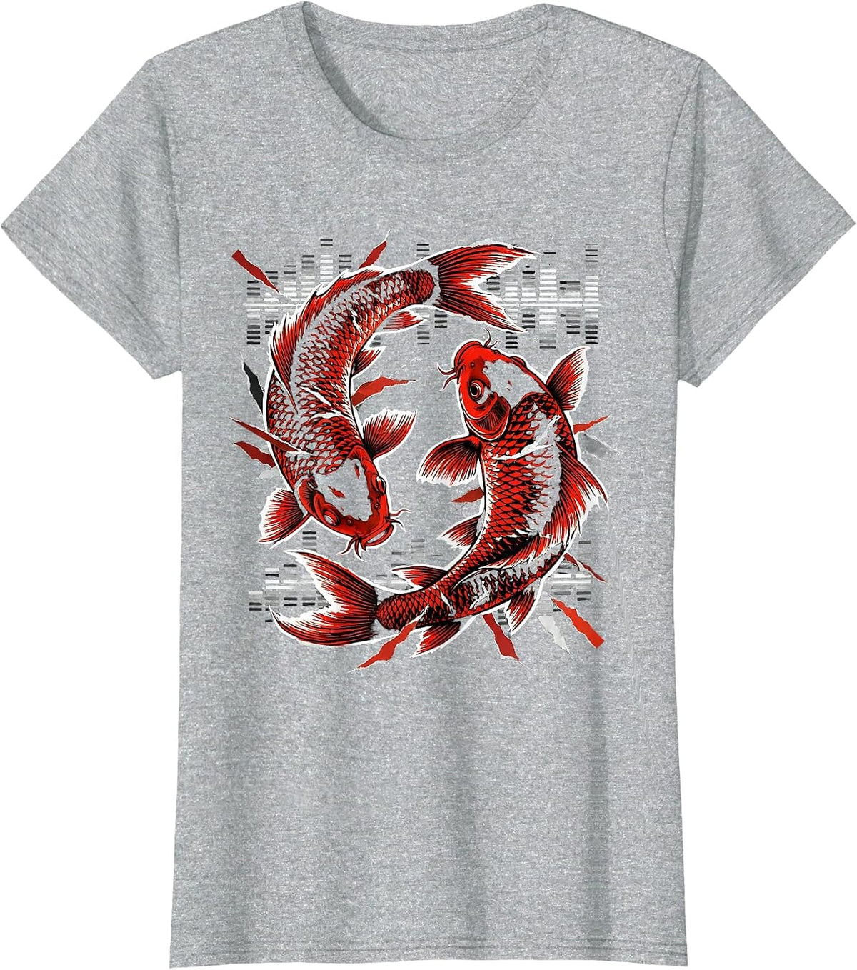 Koi Fish Rave Equalizer Wave Graphic T-Shirt - Heather Grey