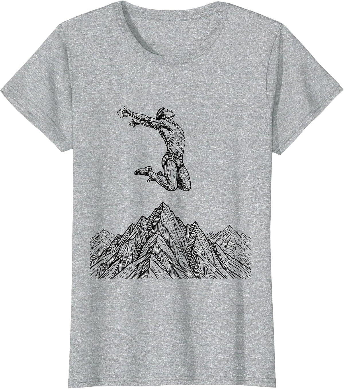 Women's Mountain Peak Jump Athleisure Graphic Design T-Shirt - Heather Grey