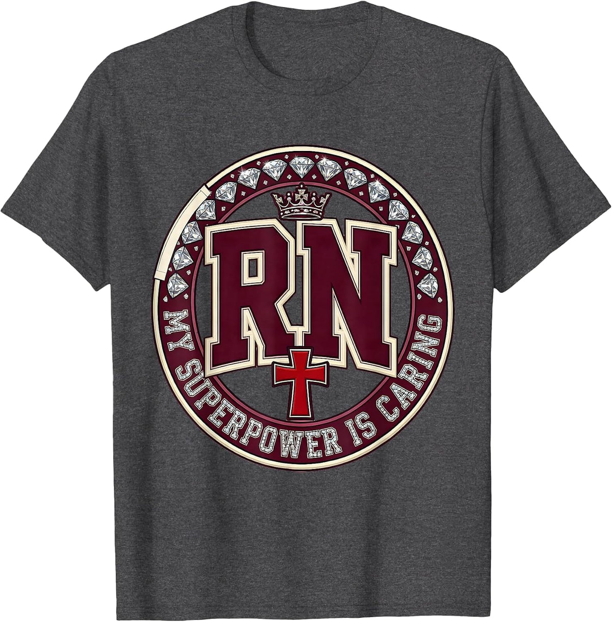 School Nurse My Superpower Is Caring Design T-Shirt - Dark Heather Grey