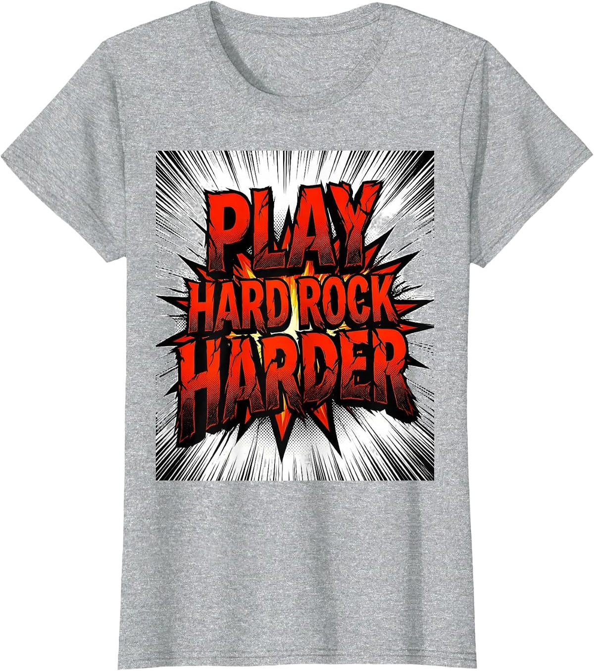Play Hard Rock Harder Bold Band Graphic Design T-Shirt - Heather Grey