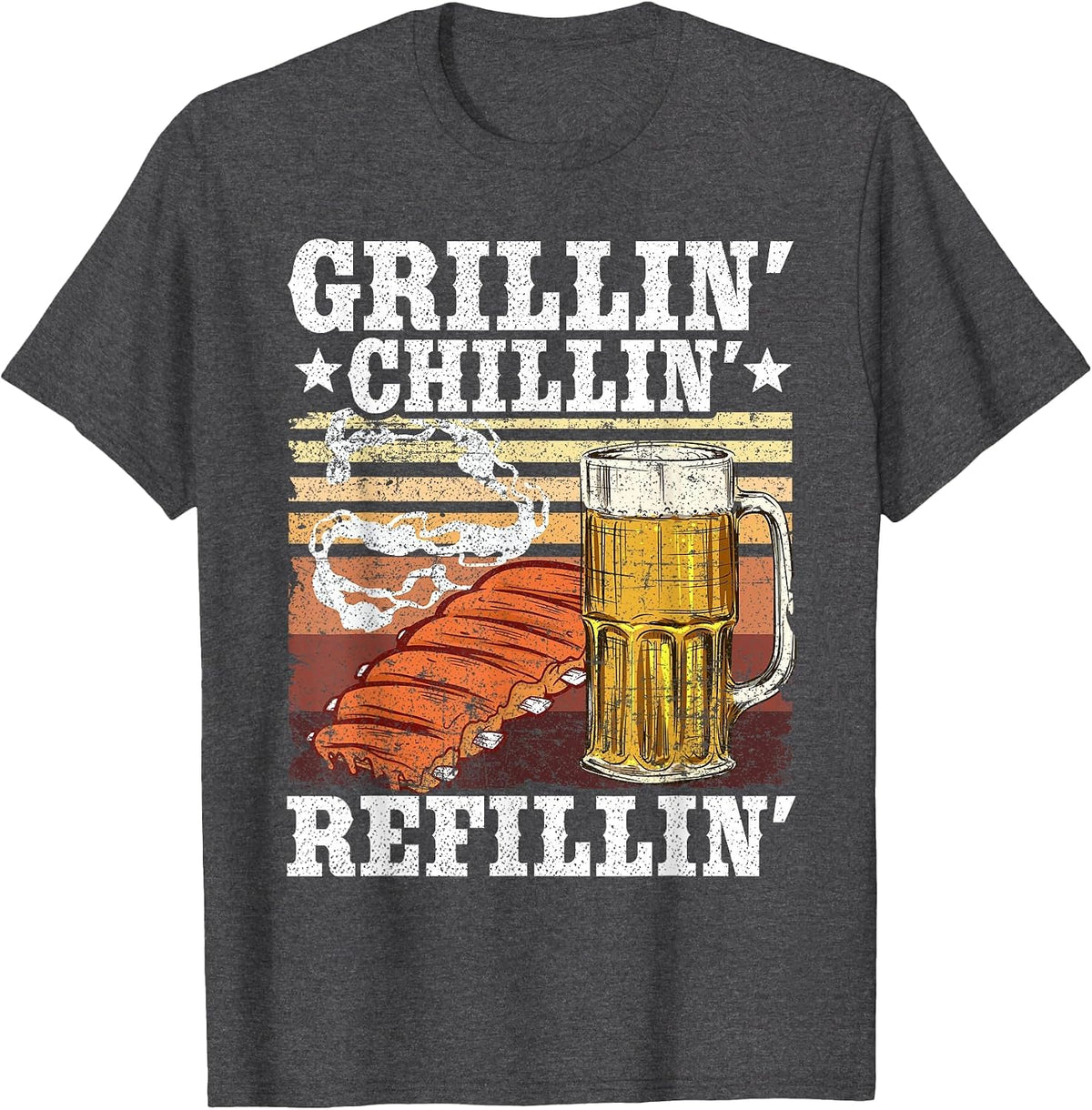 Barbecue Party Smoking Meat BBQ Grilling Chilling Refilling T-Shirt - Dark Heather Grey