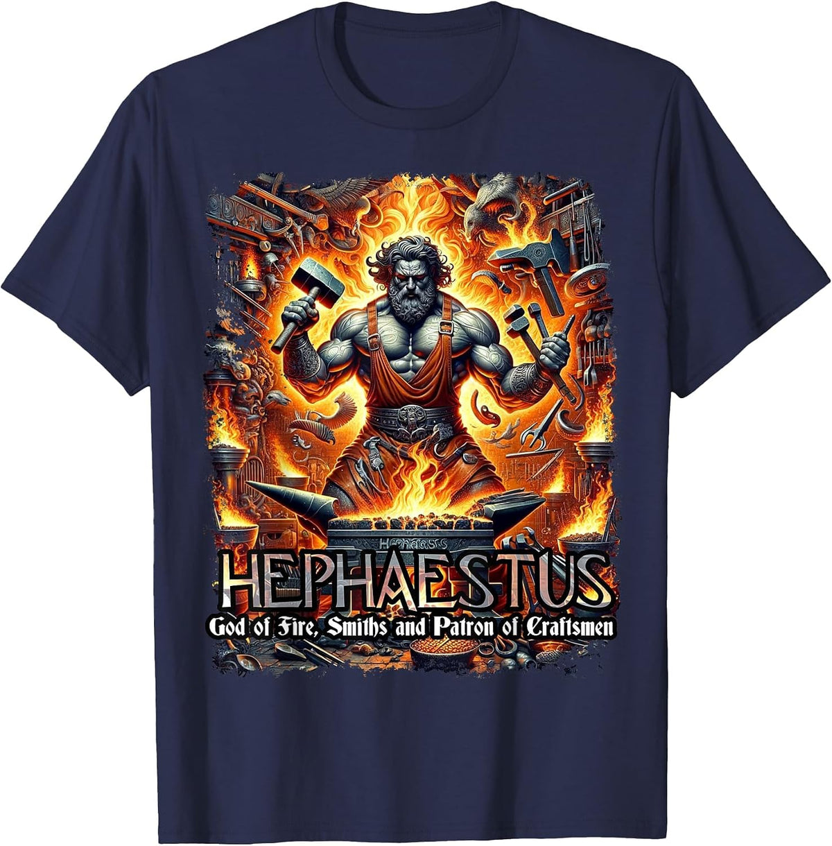 God Hephaestus Greek Mythology Style T-Shirt - Navy Blue