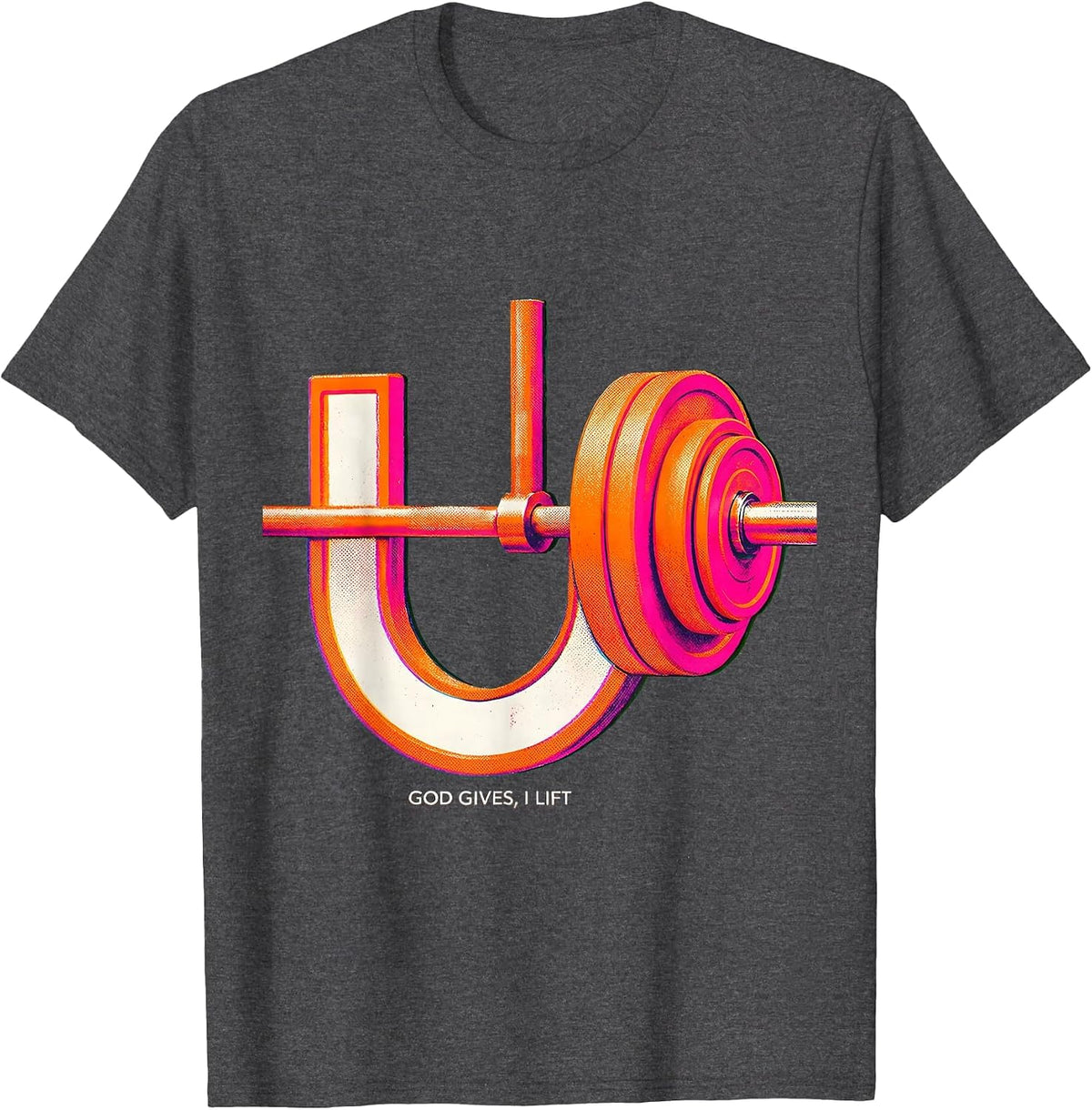 Men's God Gives I Lift Funny Christian Weightlifting Gym Humor T-Shirt - Dark Heather Grey