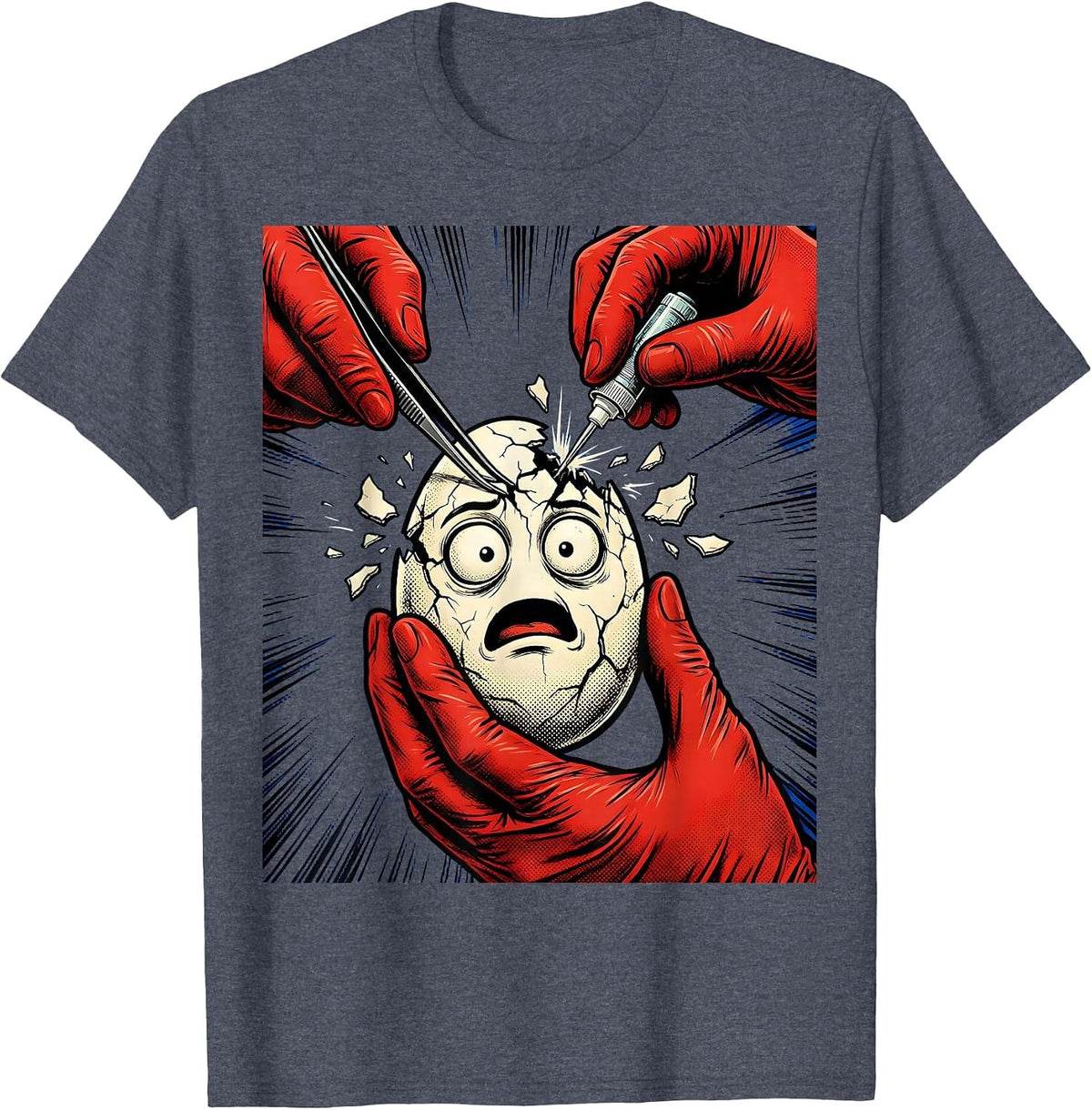 Humpty Dumpty Surgeon Gluing Eggshell Together T-Shirt - Heather Blue