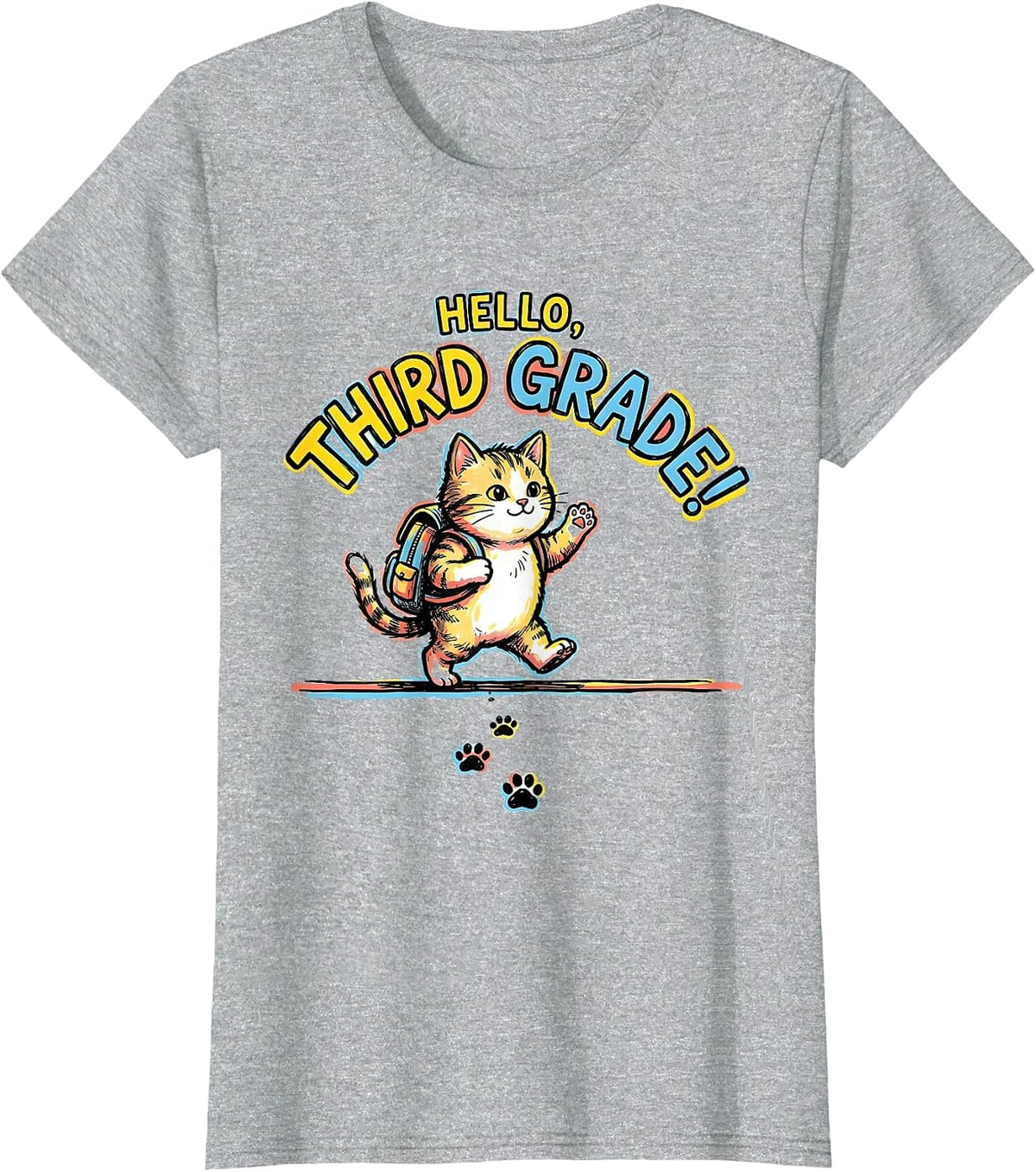 Hello, Third Grade! Cute Kitten Girls Back to School T-Shirt - Heather Grey