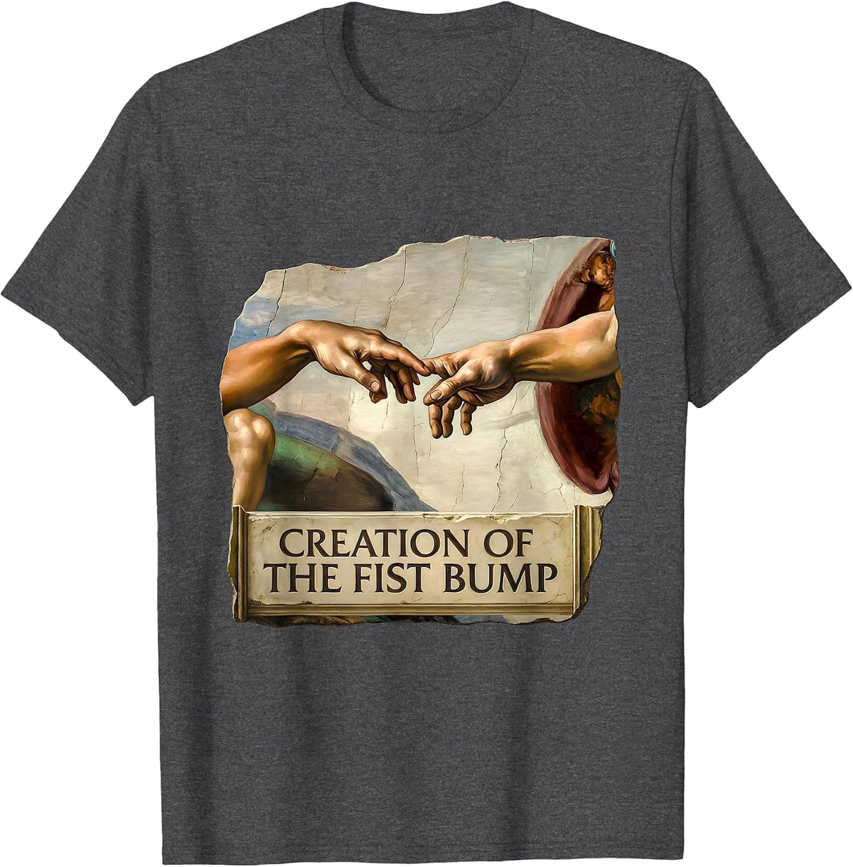 Creation Of The Fist Bump Art History Parody Humor Gift T-Shirt - Dark Heather Grey