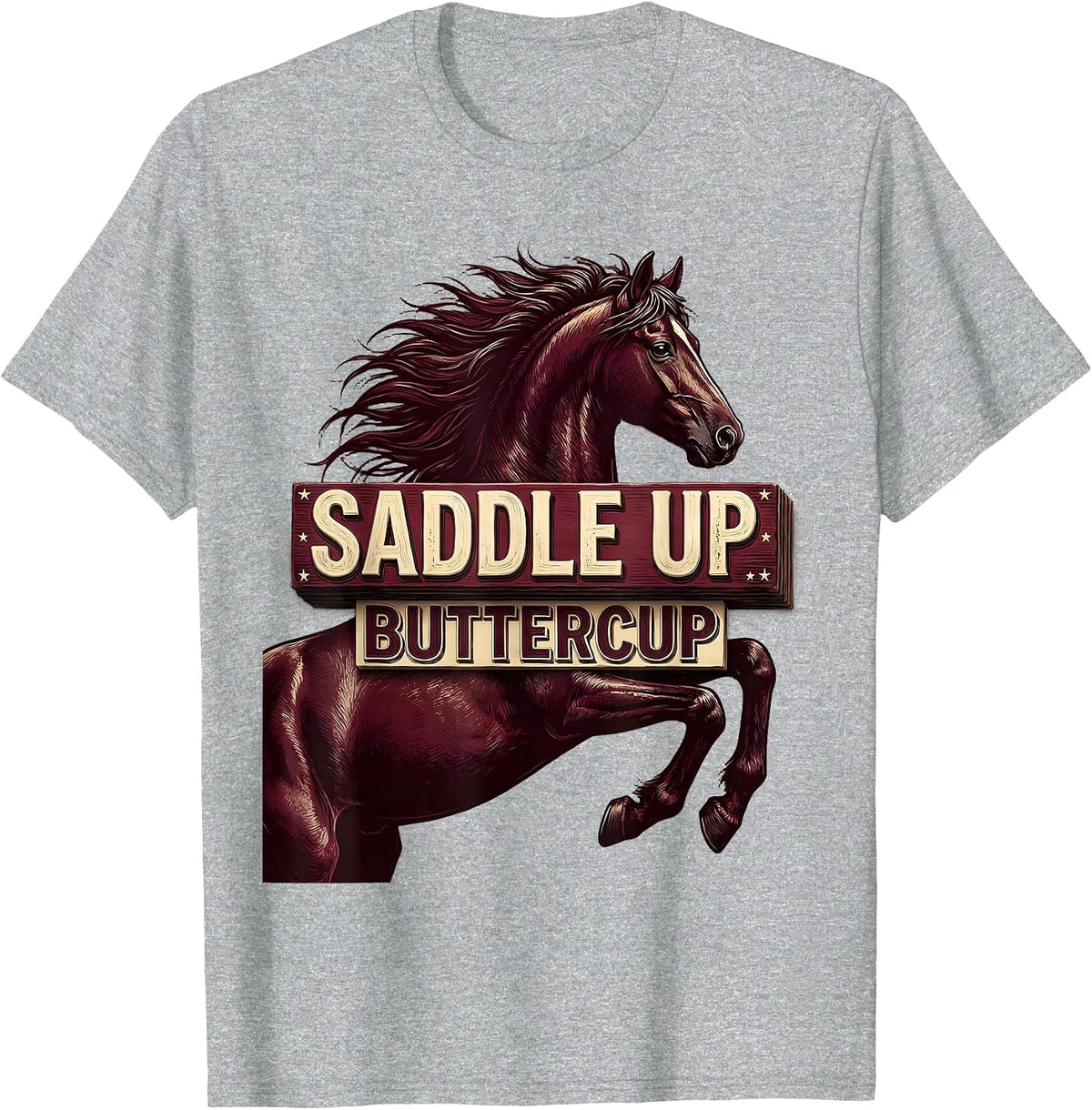 Men's Saddle Up Buttercup Horse Riding Design T-Shirt - Heather Grey