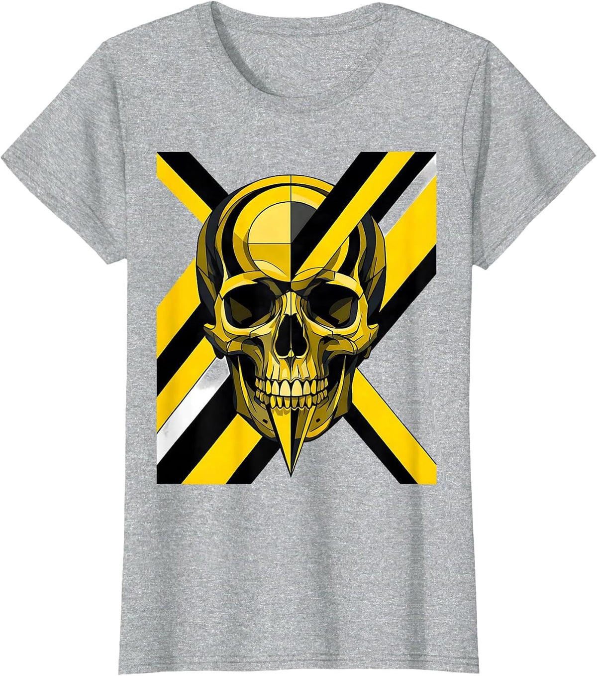 Black and Yellow Skull Construction Warning Tape T-Shirt - Heather Grey