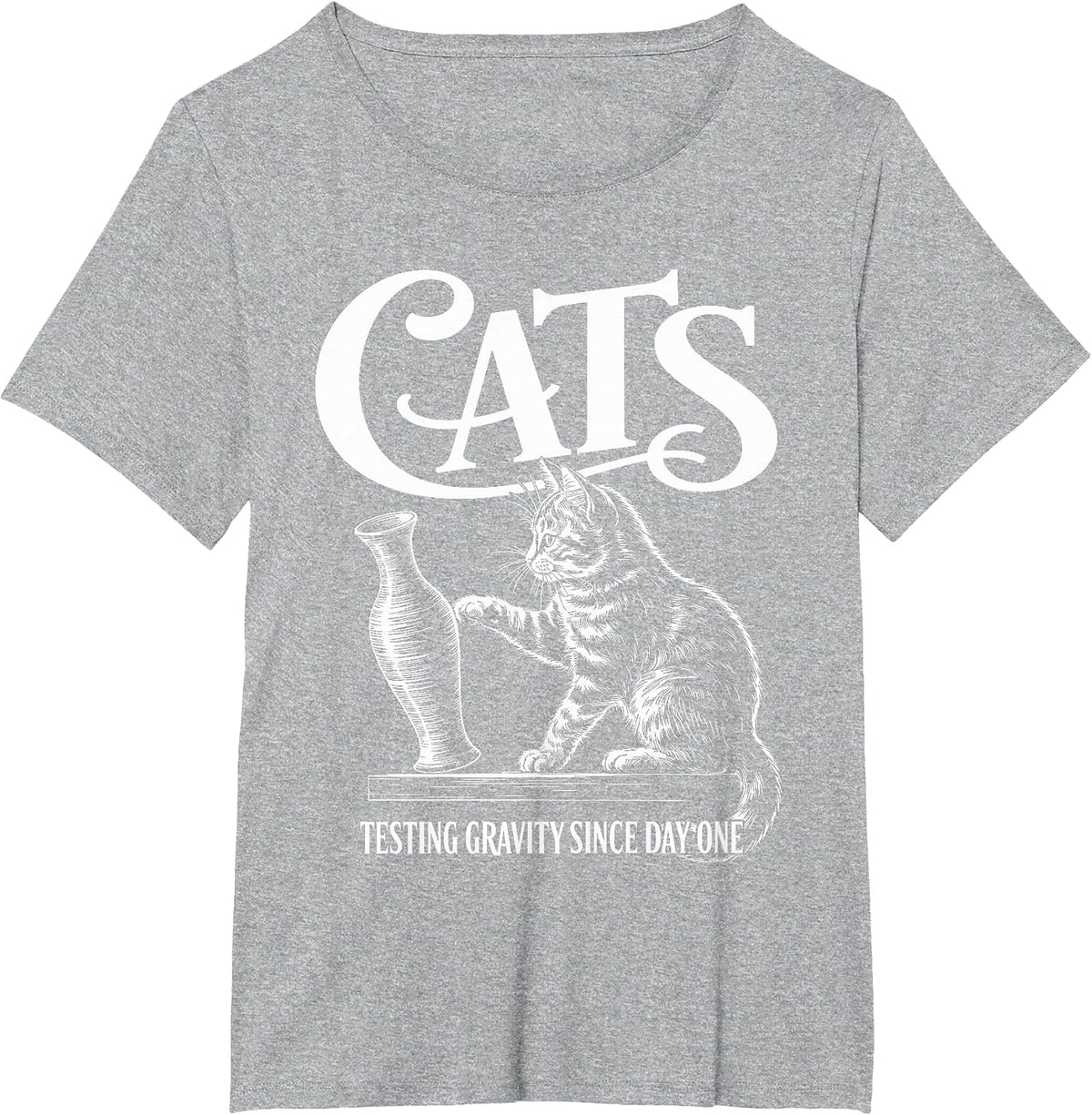 Funny Cat Physics Testing Gravity Since Day One, Math Joke T-Shirt - Heather Grey