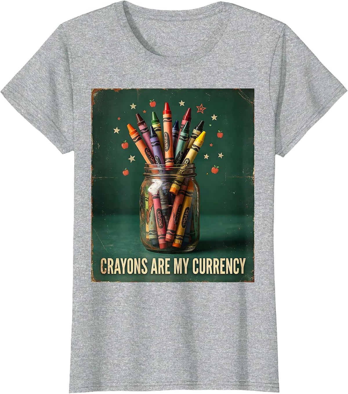 Women's Crayons Are My Currency Preschool Teacher T-Shirt - Heather Grey
