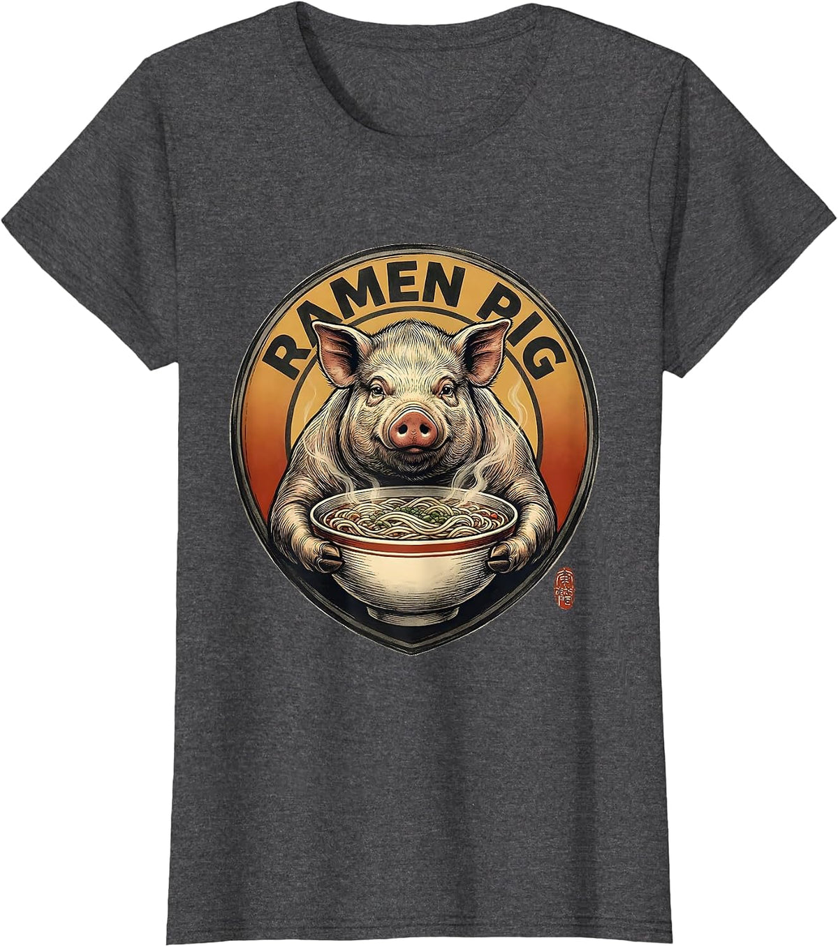 Women's Ramen Pig Funny Japanese Animal Kawaii Anime Streetwear T-Shirt - Dark Heather Grey