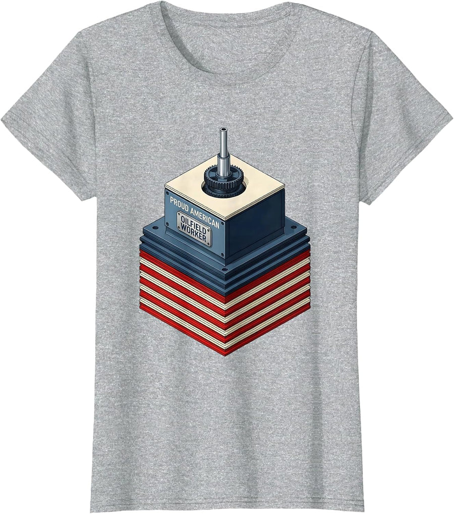 Proud American Oilfield Worker Patriotic Oilfield Worker T-Shirt - Heather Grey