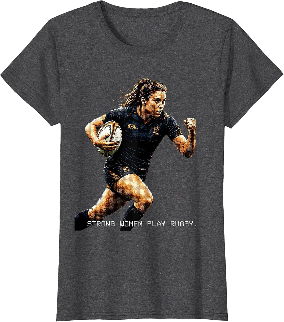 Women's Strong Women Play Rugby Graphic Design T-Shirt - Dark Heather Grey