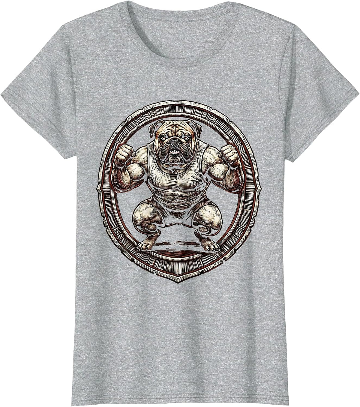 Bulldog Squats Funny Gym Workout Graphic T-Shirt - Heather Grey