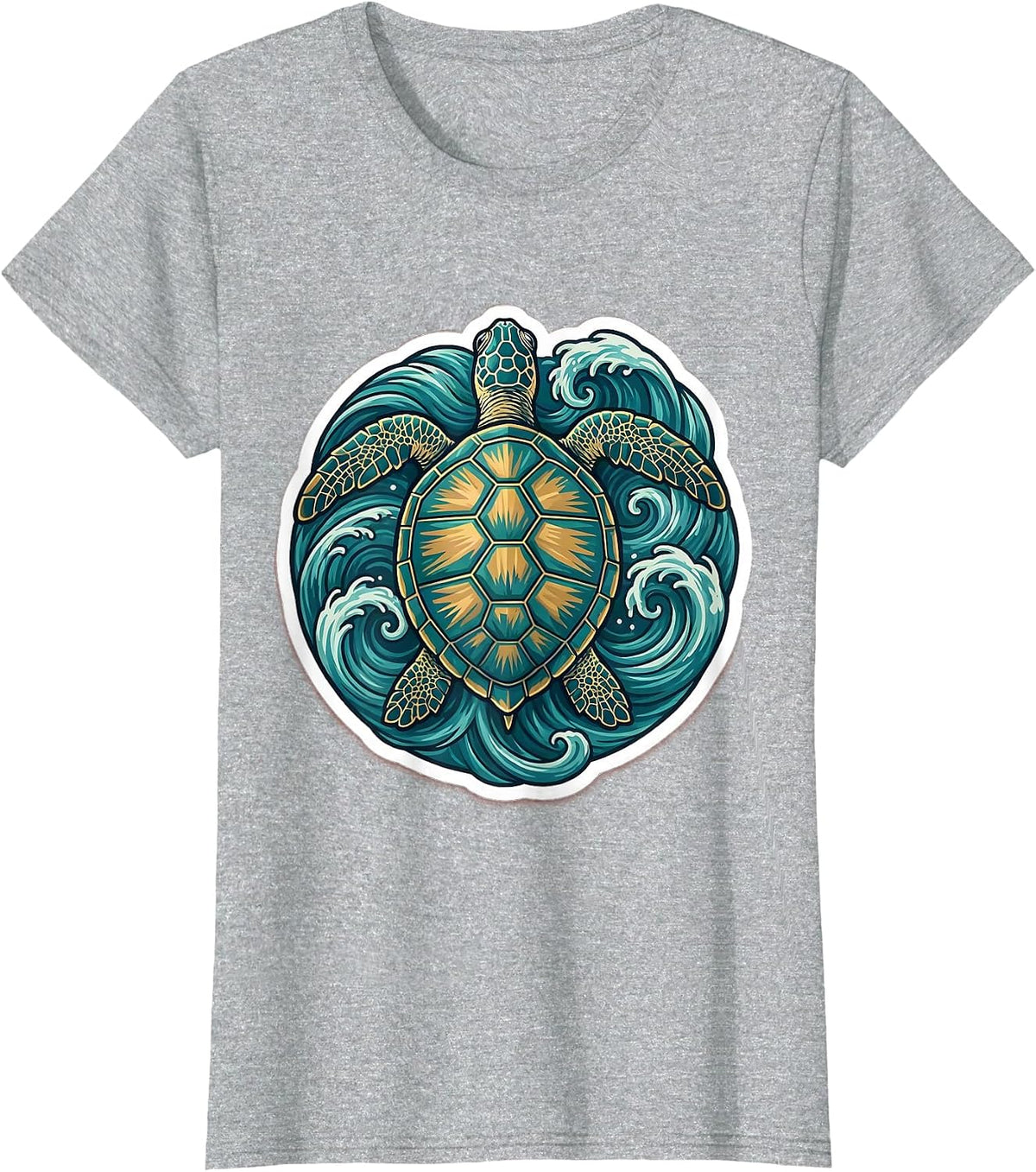 Women's Sea Turtle Ocean Waves Illustration T-Shirt - Heather Grey