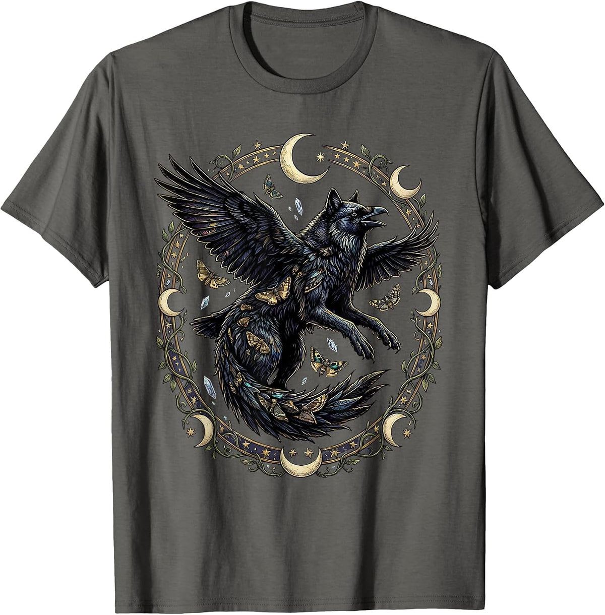 Raven Flock Wolf Silhouette Nature Art Design T-Shirt - Asphalt Grey