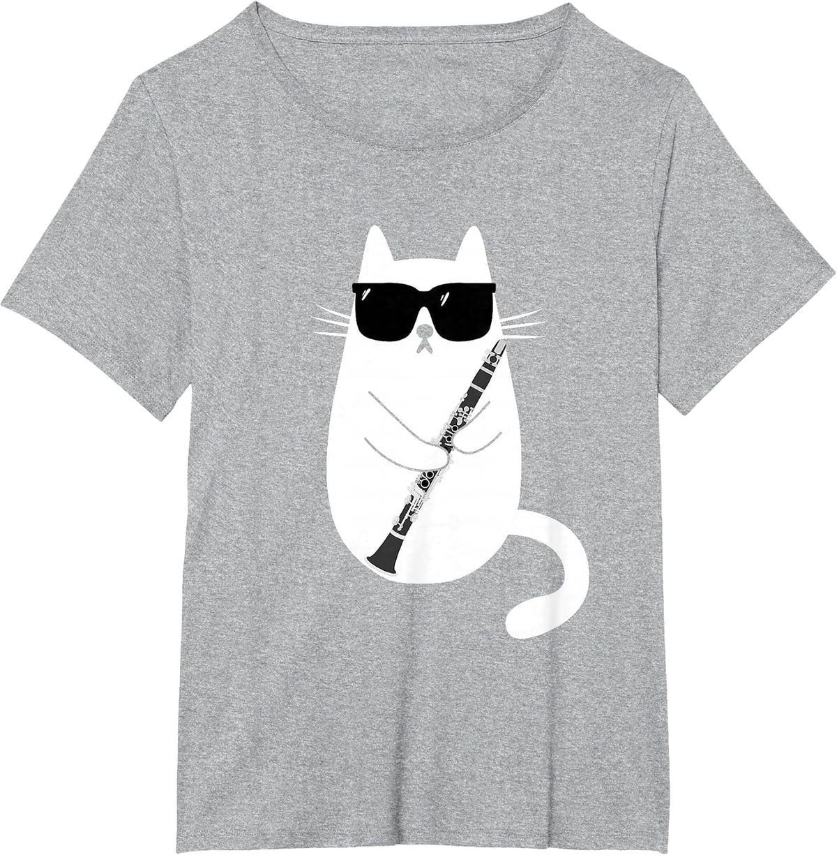 Funny Cat Wearing Sunglasses Playing Clarinet Musician T-Shirt - Heather Grey