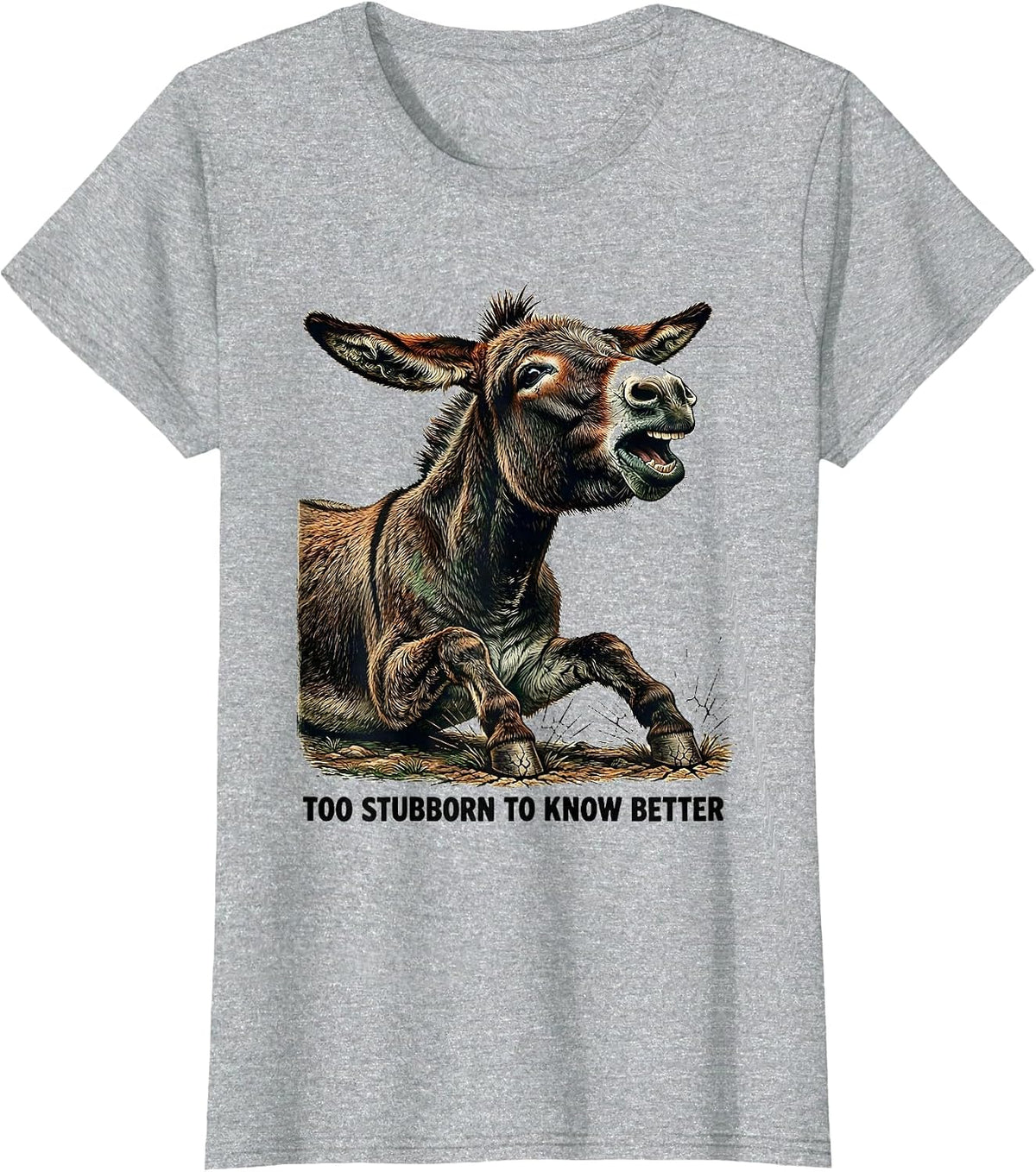 Too Stubborn To Know Better Vintage Funny Donkey Animal T-Shirt - Heather Grey