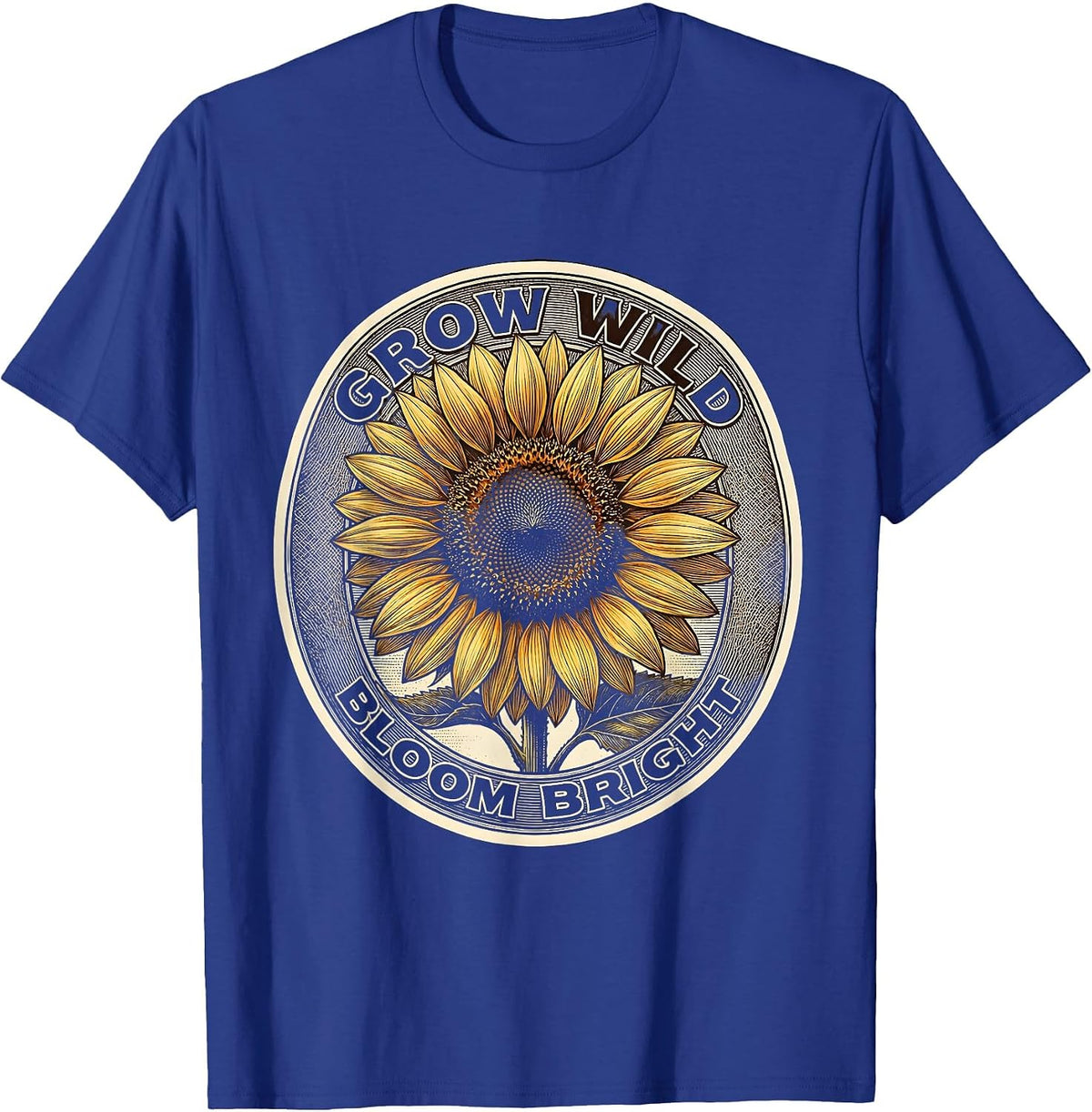 Grow Wild Bloom Bright Sunflower Design T-Shirt - Royal Blue