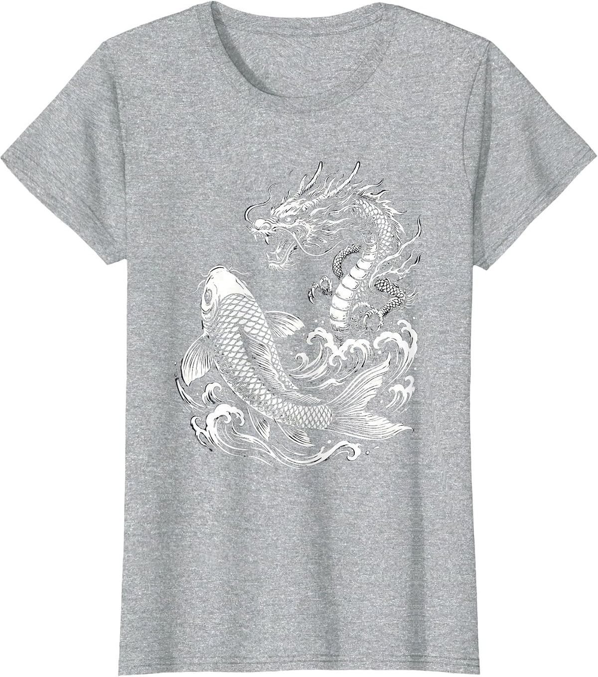 Women's Koi Fish Dragon Transformation Anime Graphic T-Shirt - Heather Grey