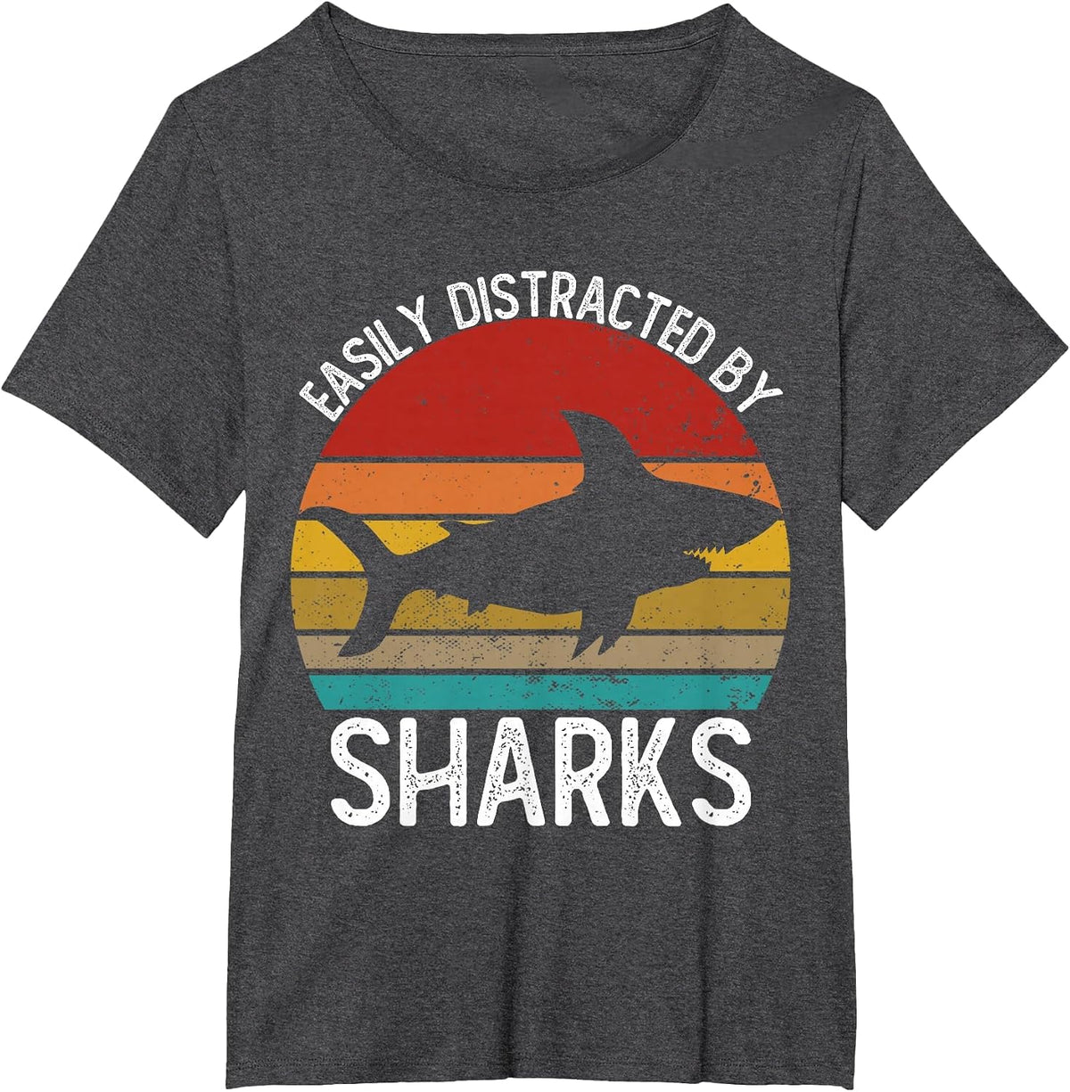 Easily Distracted By Sharks Shirts Vintage Shark T-Shirt - Dark Heather Grey
