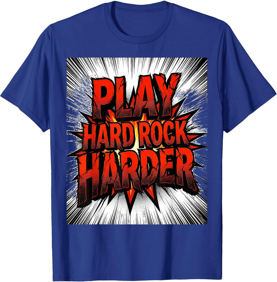 Play Hard Rock Harder Bold Band Graphic Design T-Shirt - Royal Blue