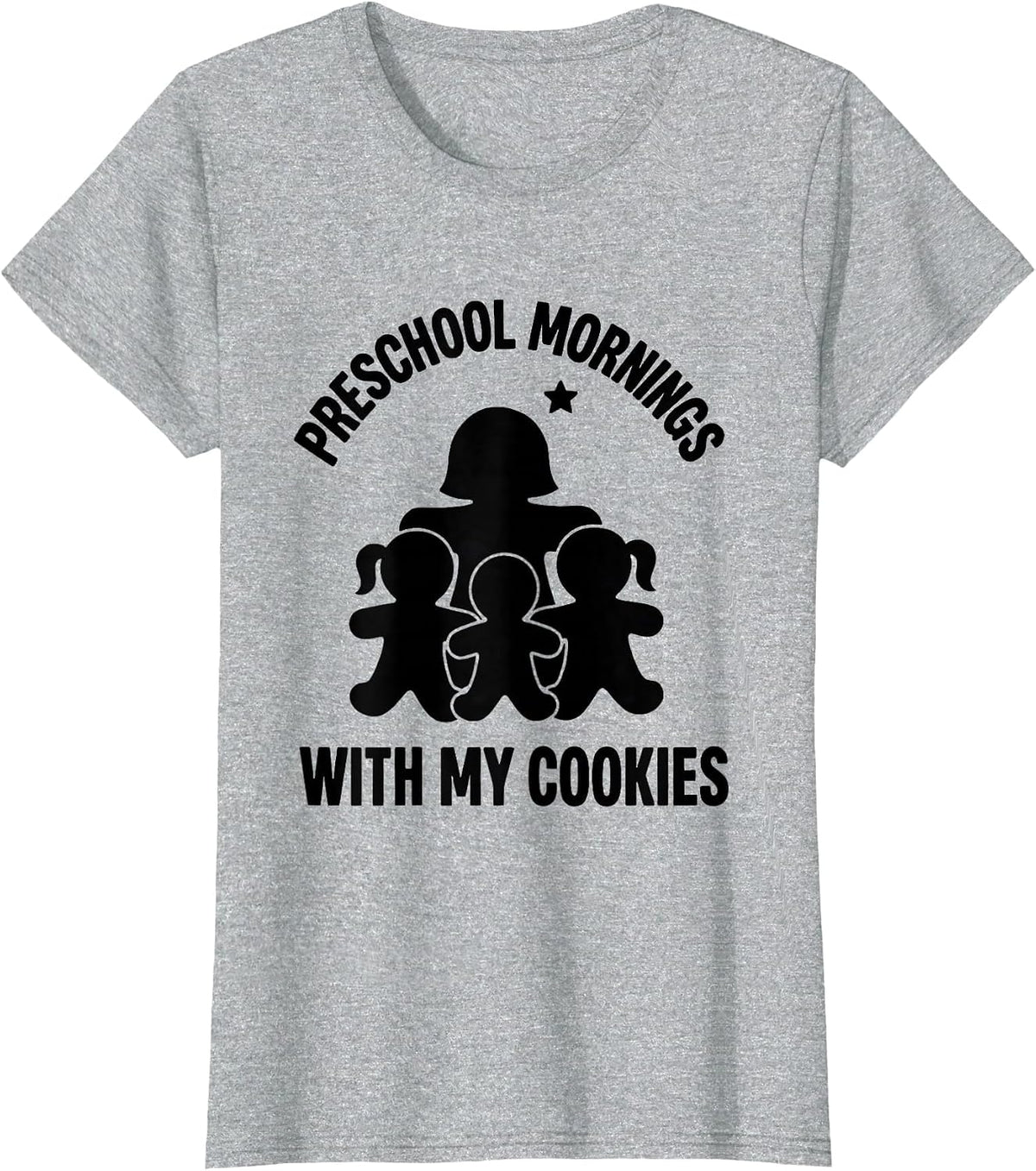 Preschool Mornings With My Cookies Funny Teacher Christmas T-Shirt - Heather Grey
