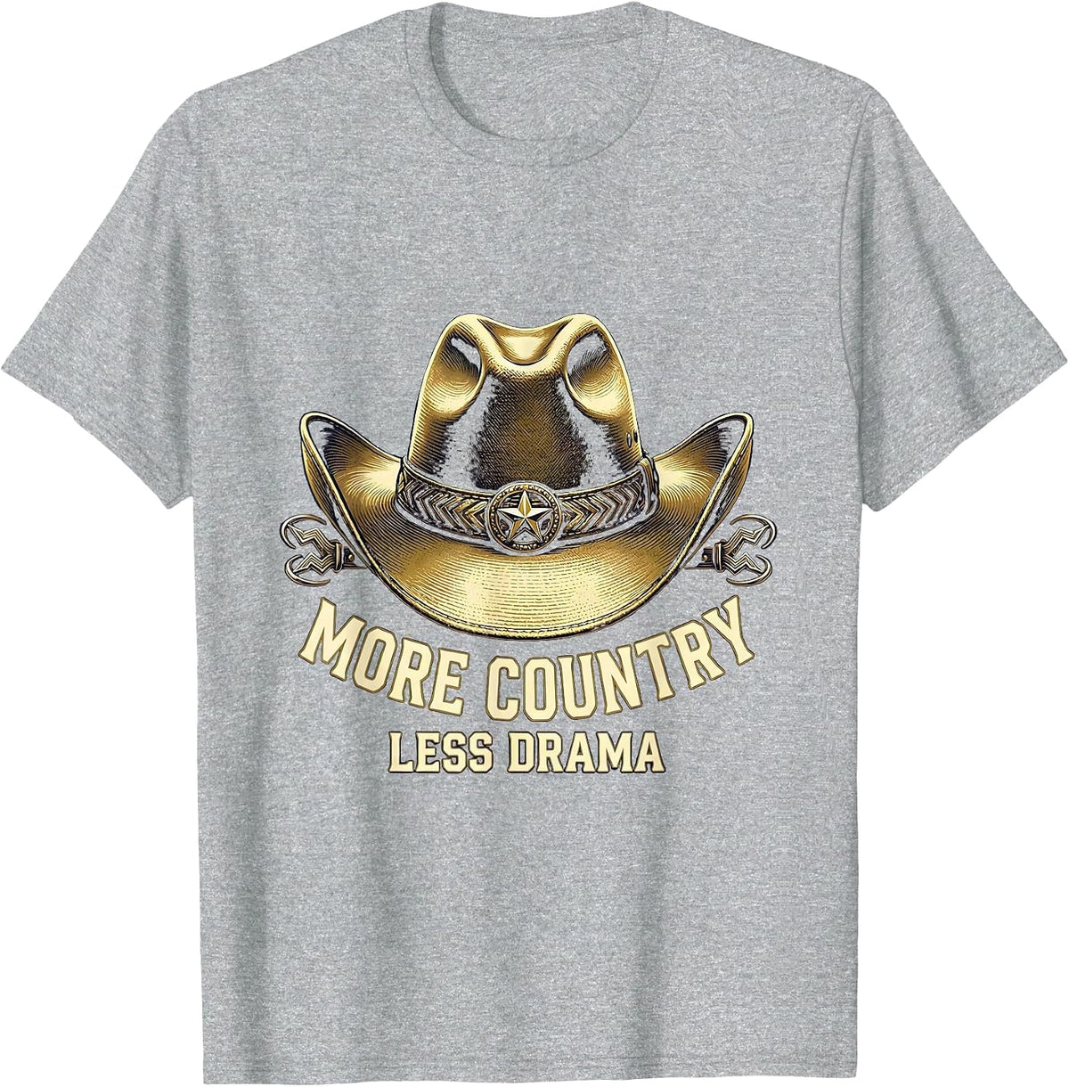Men's More Country Less Drama Cowboy Design T-Shirt - Heather Grey