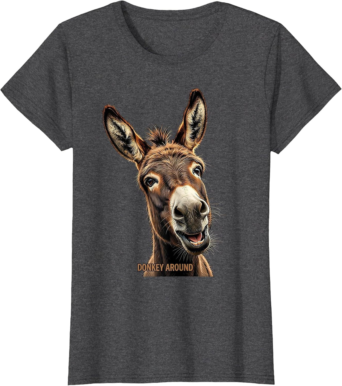 Women's Donkey Around Funny Donkey Head Art Animal Lover Humor T-Shirt - Dark Heather Grey