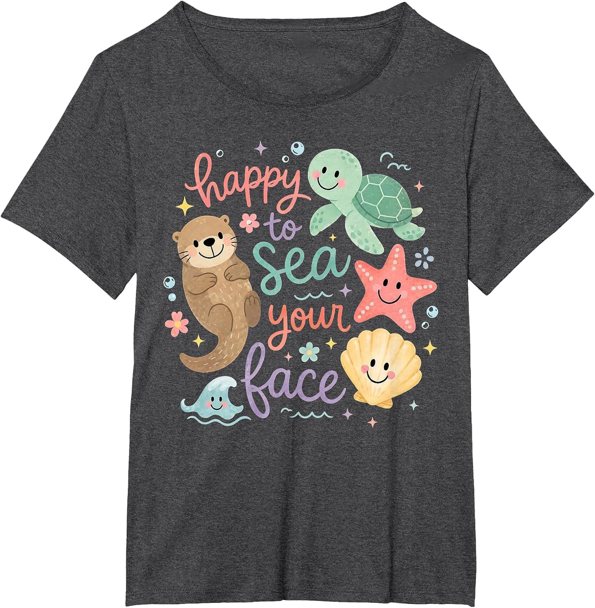Happy to Sea Your Face Teacher Back to School Ocean T-Shirt - Dark Heather Grey