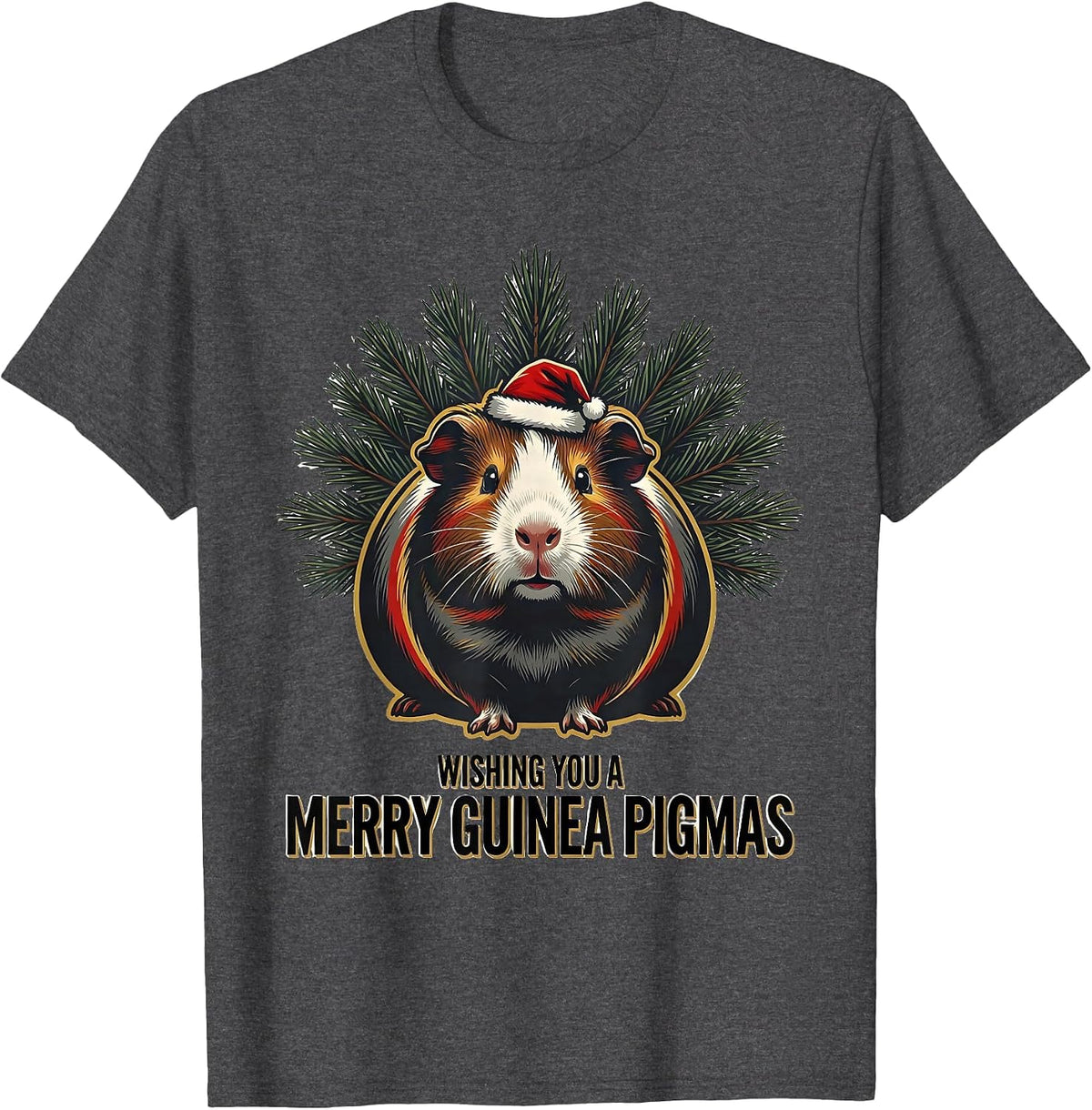Men's Wishing You A Merry Guinea Pigmas Funny Santa Hat Pet Lover T-Shirt - Dark Heather Grey