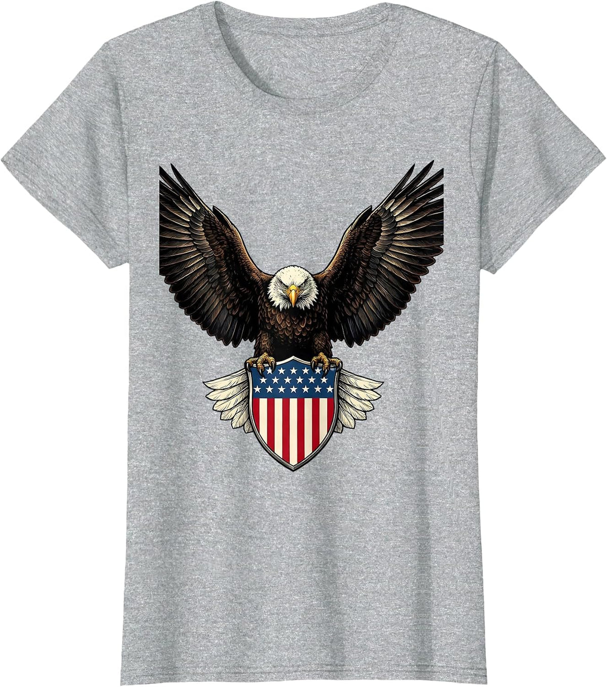 Women's Bald Eagle American Flag Shield Patriotic Tee T-Shirt - Heather Grey