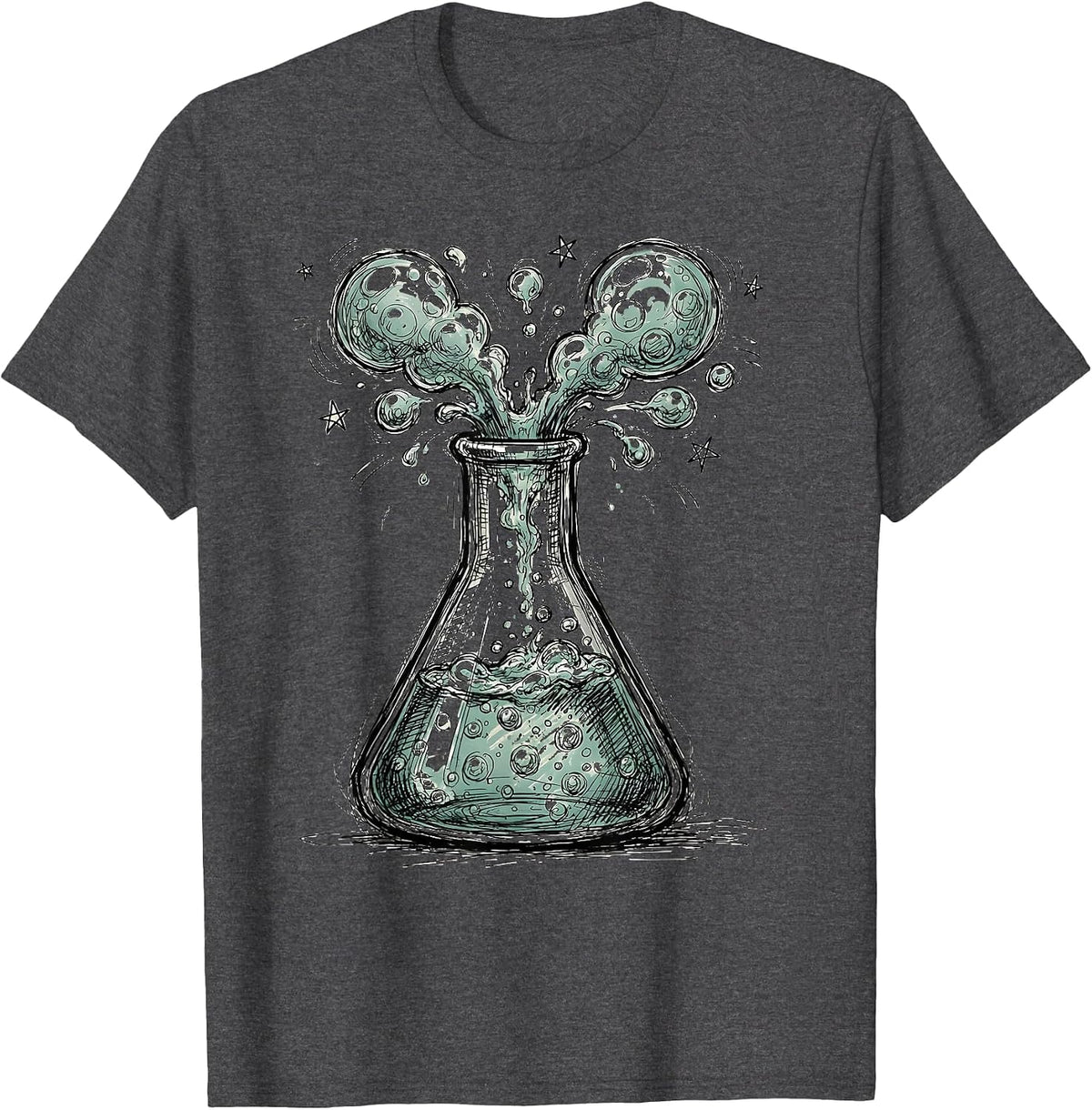 Chemistry Flask Bubbling Colorful Liquid Science Art T-Shirt - Dark Heather Grey