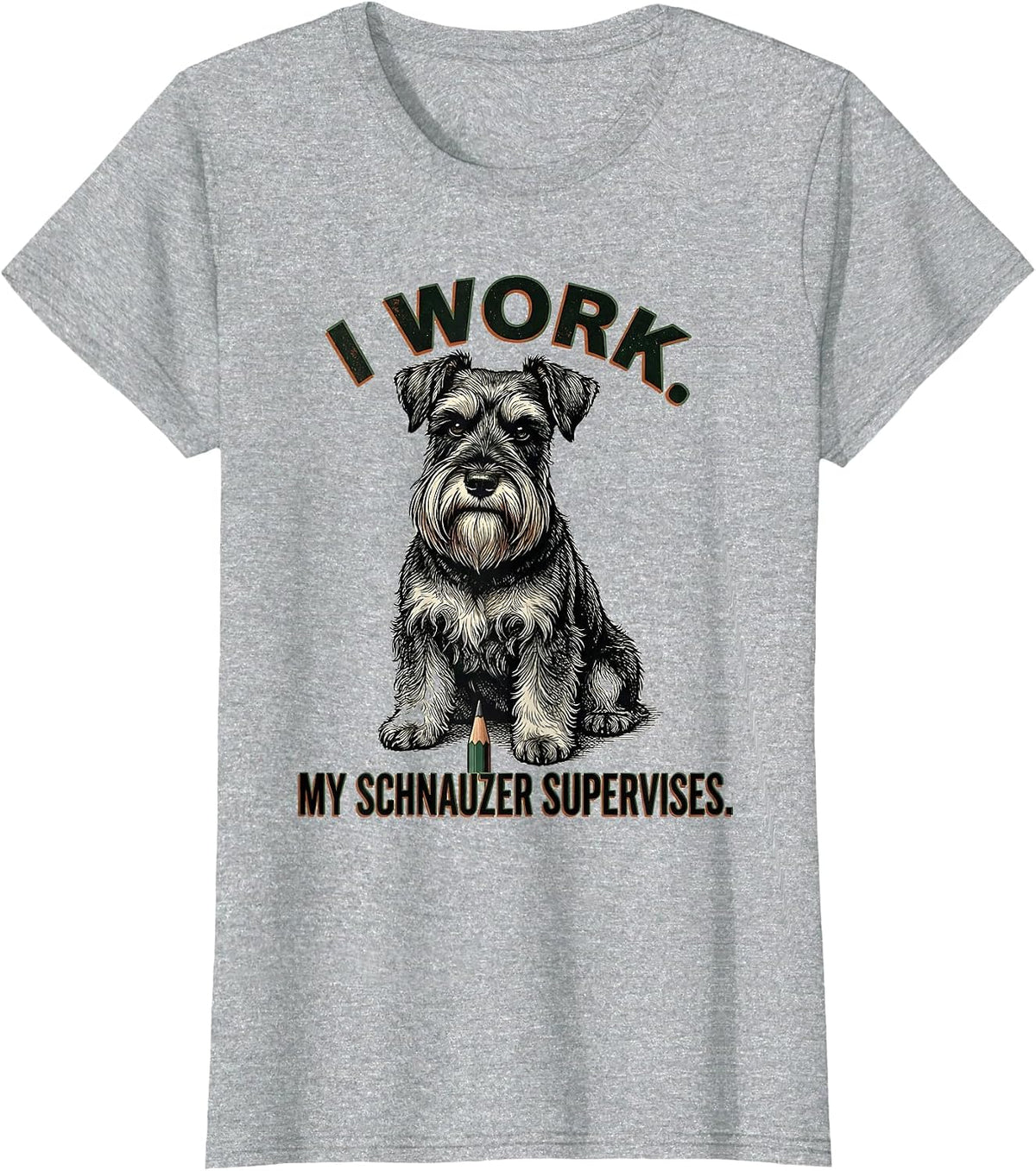 Women's I Work My Schnauzer Supervises Vintage Miniature Schnauzer T-Shirt - Heather Grey