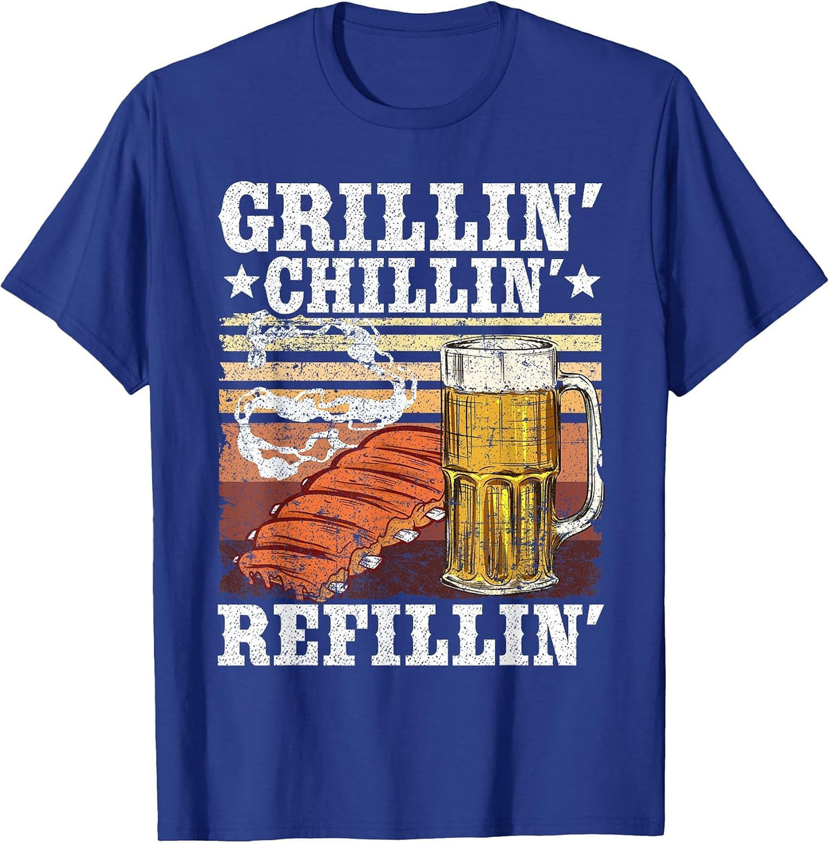 Barbecue Party Smoking Meat BBQ Grilling Chilling Refilling T-Shirt - Royal Blue