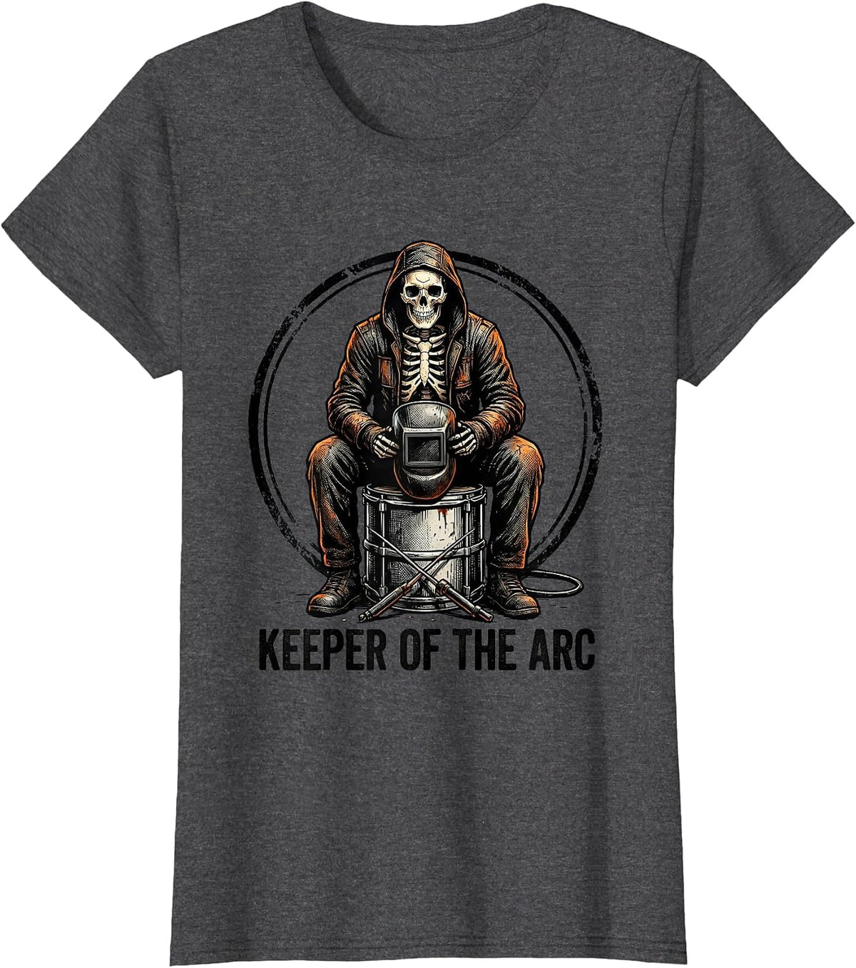 Women's Keeper Of The Arc Funny Welder Skeleton Humor Metal Worker T-Shirt - Dark Heather Grey