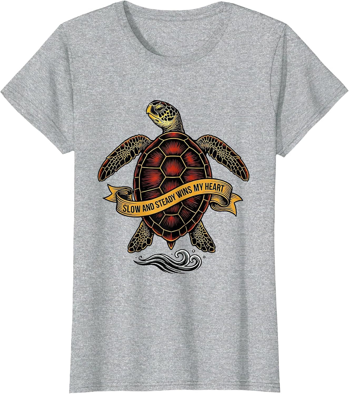 Slow And Steady Wins My Heart Tattoo Sea Turtle Ocean Animal T-Shirt - Heather Grey