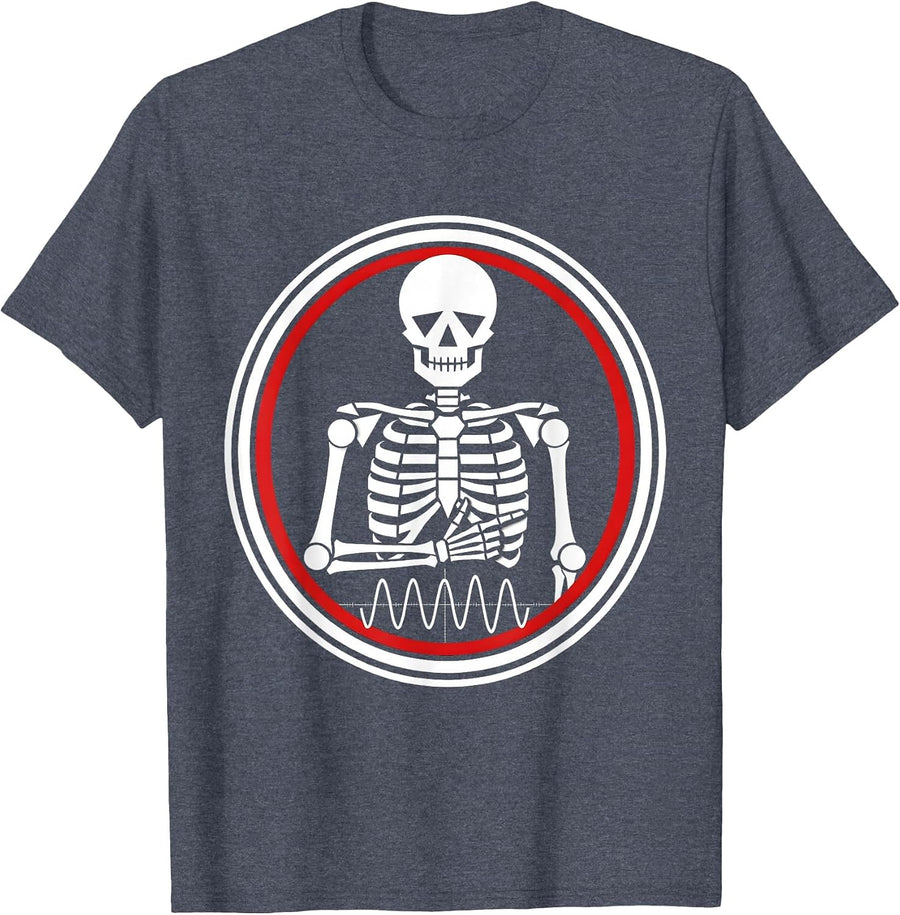 Skeleton Math Teacher Sine Wave Graphic T-Shirt - Heather Blue