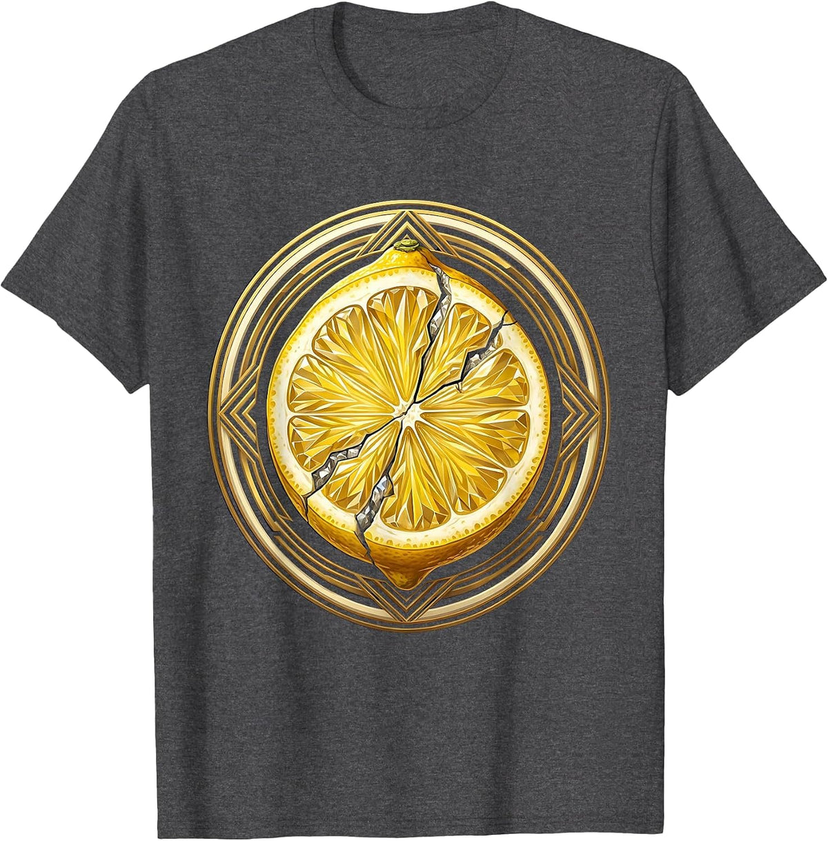 Giant Lemon Geode Cracked Open Graphic Tee T-Shirt - Dark Heather Grey