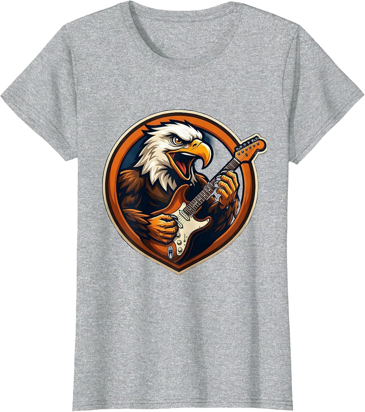Women's 70s Bald Eagle Electric Guitar Rock Graphic T-Shirt - Heather Grey