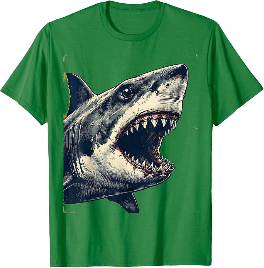 Men's Shark Jaw Bold Vintage Halloween Costume Novelty T-Shirt - Kelly Green