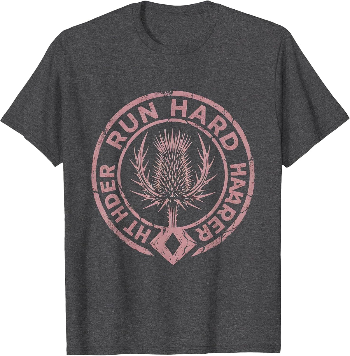 Run Hard Hit Harder Rugby Design T-Shirt - Dark Heather Grey