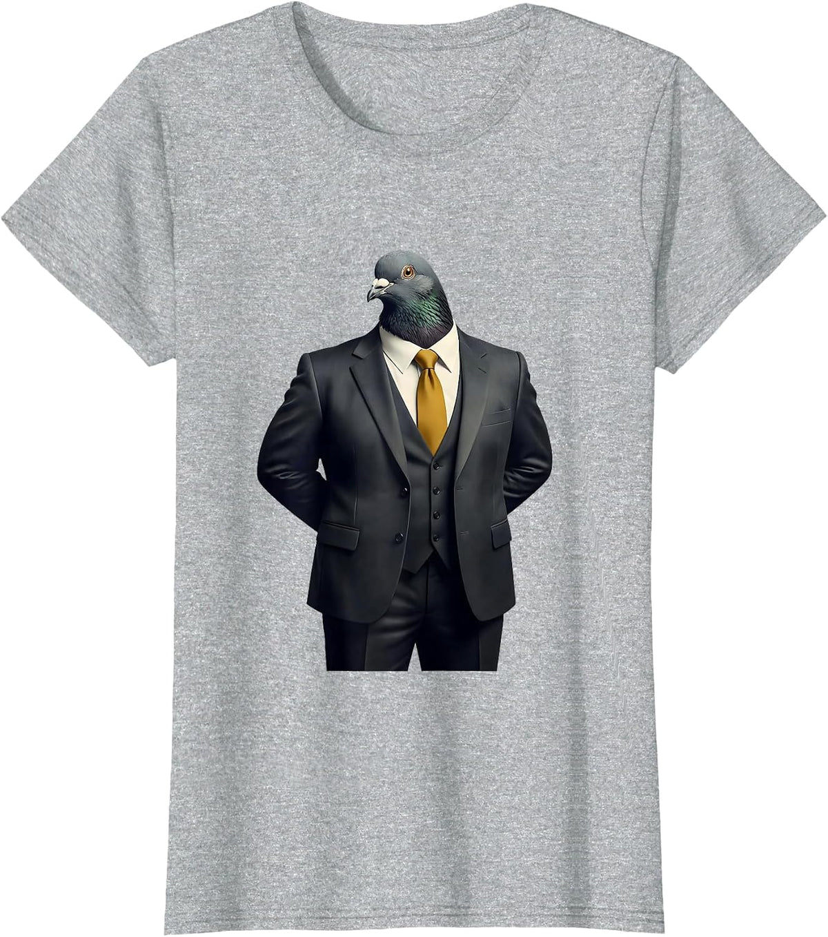 Pigeon in a Business Suit Funny Bird Design T-Shirt - Heather Grey