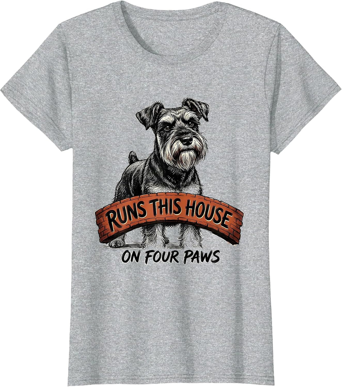 Runs This House On Four Paws Funny Miniature Schnauzer Lover T-Shirt - Heather Grey