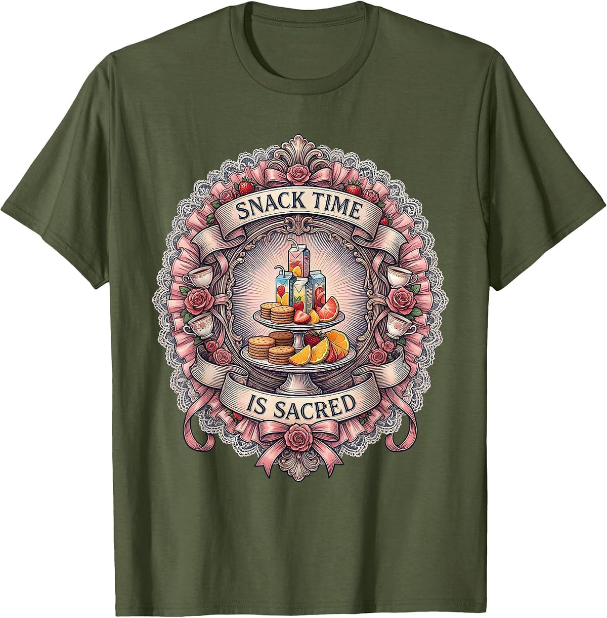 Men's Snack Time Is Sacred Preschool Teacher Design T-Shirt - Olive Green