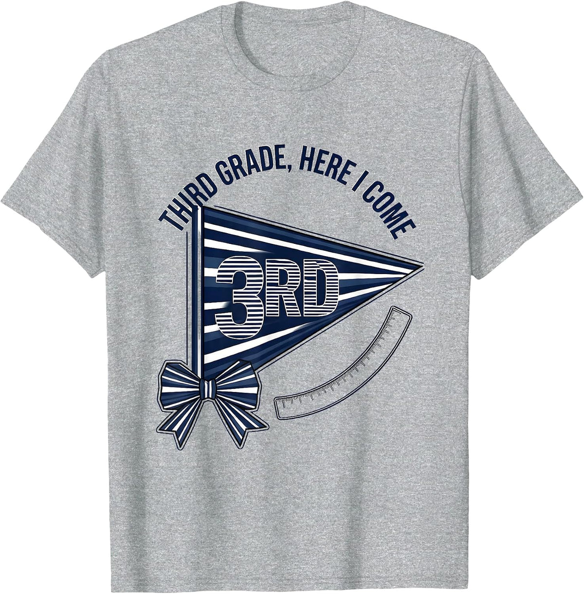 Men's Third Grade Here I Come Pennant Flag Back To School Girl T-Shirt - Heather Grey