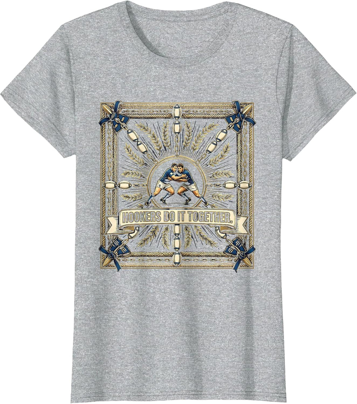 Hookers Do It Together Rugby Graphic Design T-Shirt - Heather Grey